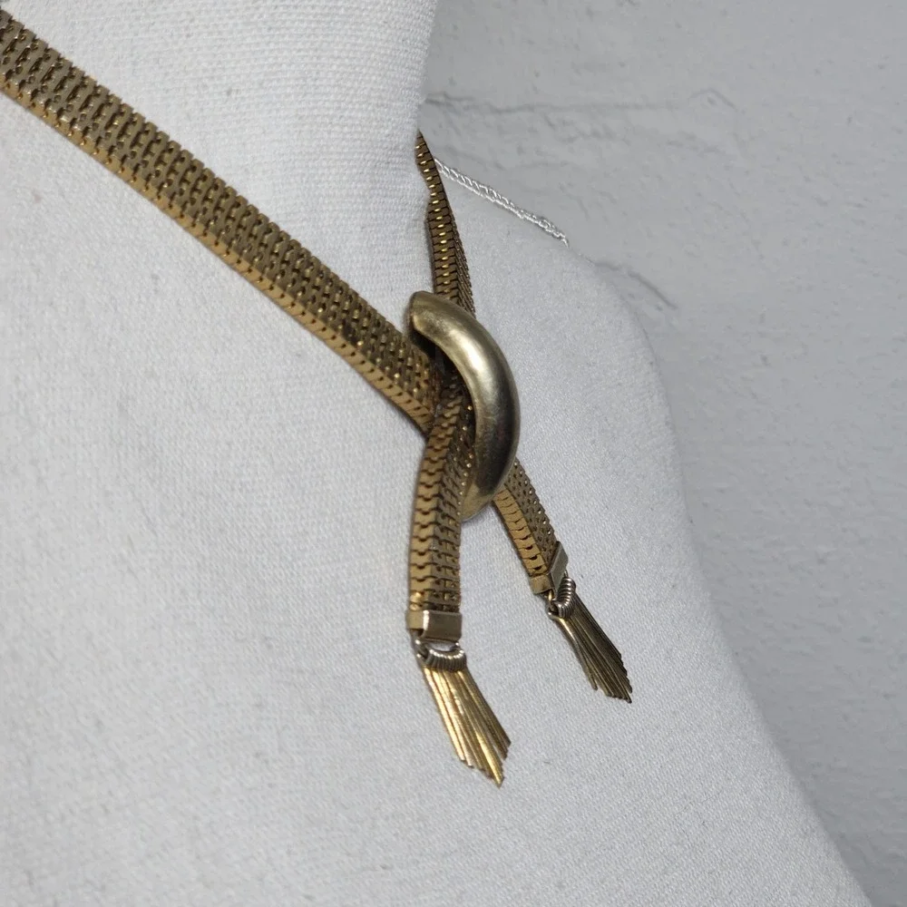Brookraft Art Deco Necklace Womens Goldtone Mesh‎ Vintage Fringe Tassel